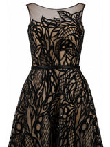 Tadashi Shoji bodice appliqué detail — black formal dress Saudi Arabia | SO. by Sora