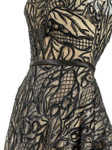 Tadashi Shoji waist belt and appliqué detail — black evening gown KSA | SO. by Sora