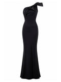 Chiara Boni La Petite Robe black one-shoulder bow mermaid gown front — luxury dress Saudi Arabia | SO. by Sora