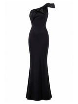 Chiara Boni La Petite Robe black one-shoulder bow mermaid gown front — luxury dress Saudi Arabia | SO. by Sora