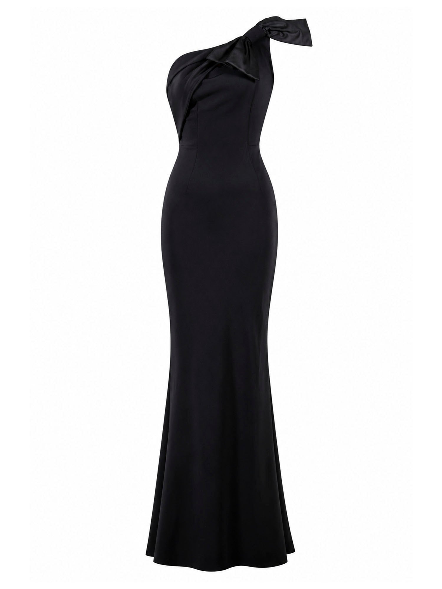 Chiara Boni La Petite Robe black one-shoulder bow mermaid gown front — luxury dress Saudi Arabia | SO. by Sora