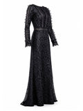 Tadashi Shoji black lace mermaid gown side view — designer formal dress KSA | SO. by Sora