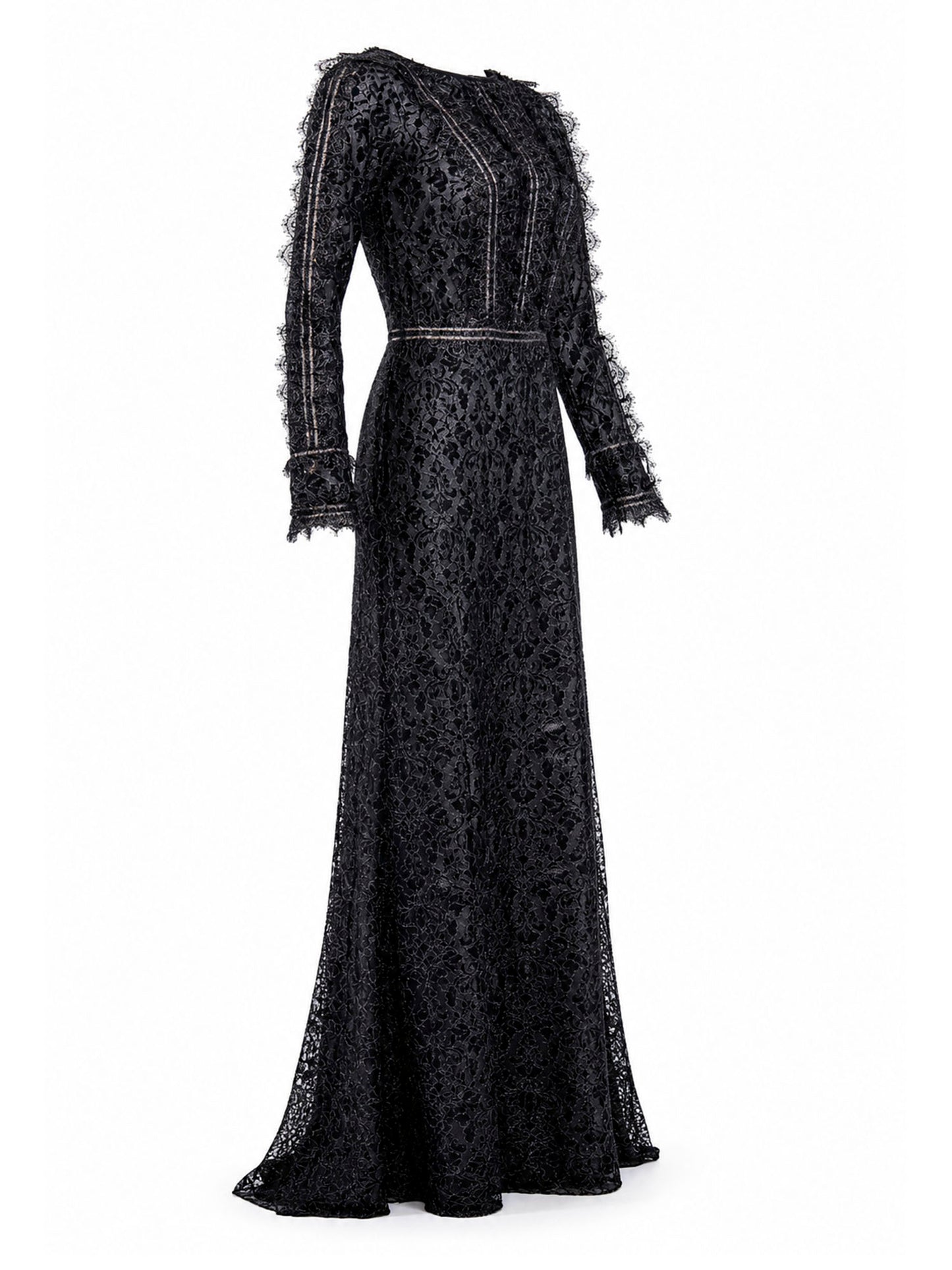 Tadashi Shoji black lace mermaid gown side view — designer formal dress KSA | SO. by Sora