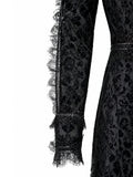 Tadashi Shoji eyelash-lace sleeve cuff detail — black lace evening dress KSA | SO. by Sora