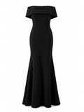 Aqua black off-shoulder crepe mermaid gown front — luxury evening dress Saudi Arabia | SO. by Sora