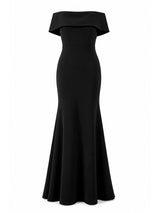 Aqua black off-shoulder crepe mermaid gown front — luxury evening dress Saudi Arabia | SO. by Sora