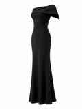Aqua black crepe mermaid gown side view — designer formal dress KSA | SO. by Sora