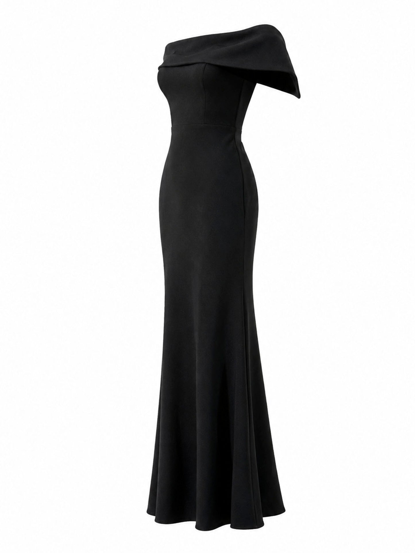 Aqua black crepe mermaid gown side view — designer formal dress KSA | SO. by Sora
