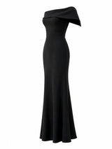 Aqua black crepe mermaid gown side view — designer formal dress KSA | SO. by Sora