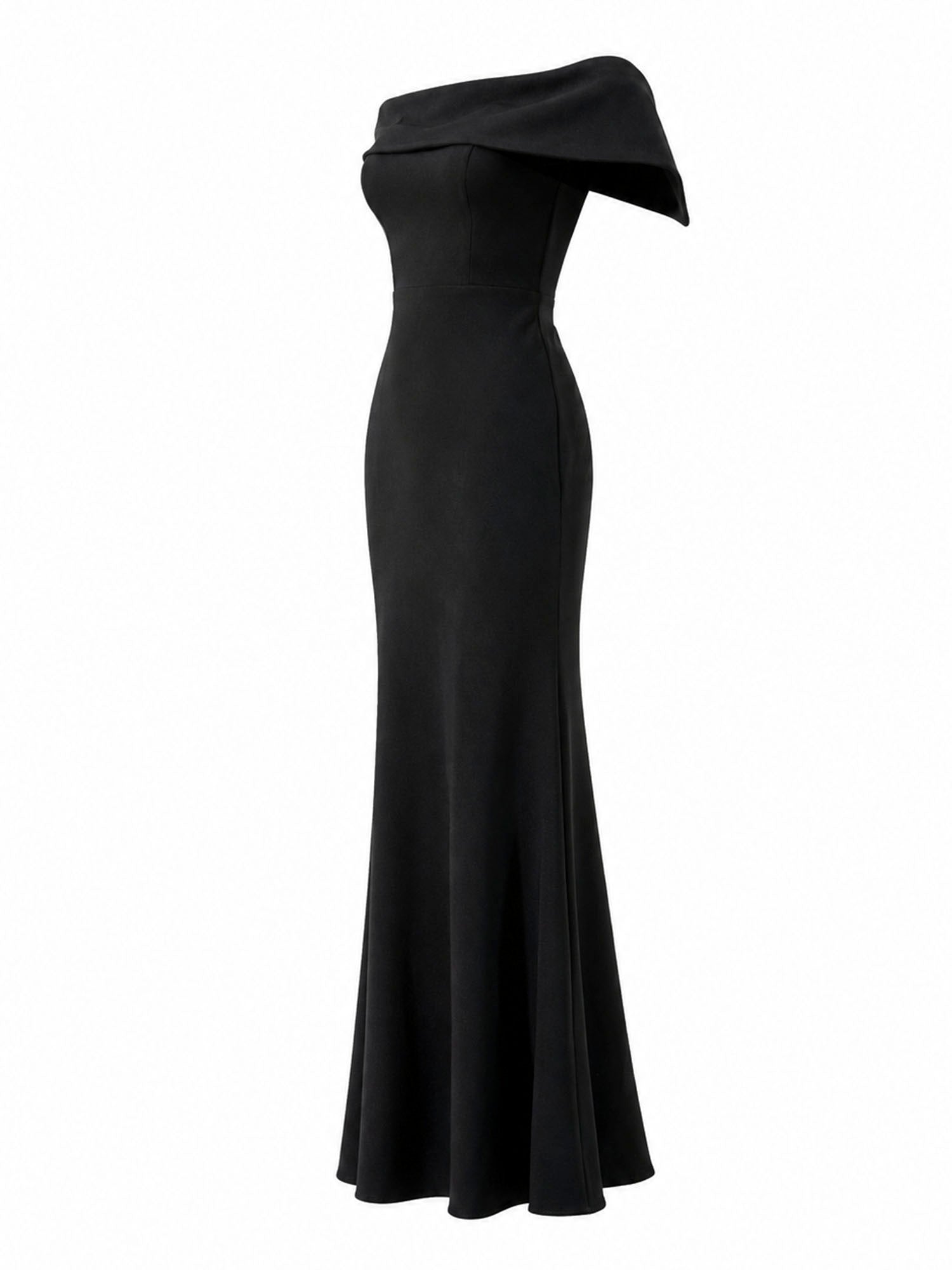 Aqua black crepe mermaid gown side view — designer formal dress KSA | SO. by Sora