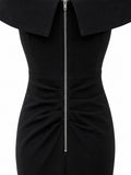 Aqua ruched waist detail — black off-shoulder formal mermaid gown KSA | SO. by Sora