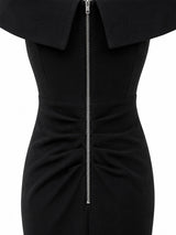 Aqua ruched waist detail — black off-shoulder formal mermaid gown KSA | SO. by Sora