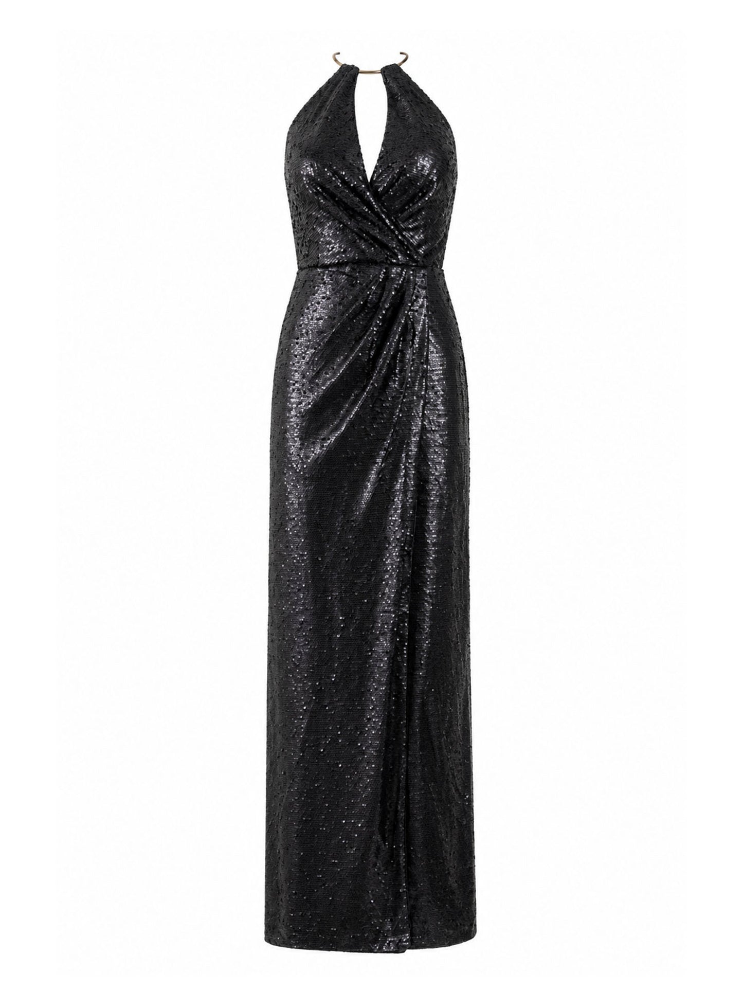 JS Collections black sequin ring-halter gown front — luxury evening dress Saudi Arabia | SO. by Sora