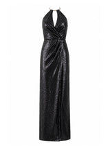 JS Collections black sequin ring-halter gown front — luxury evening dress Saudi Arabia | SO. by Sora