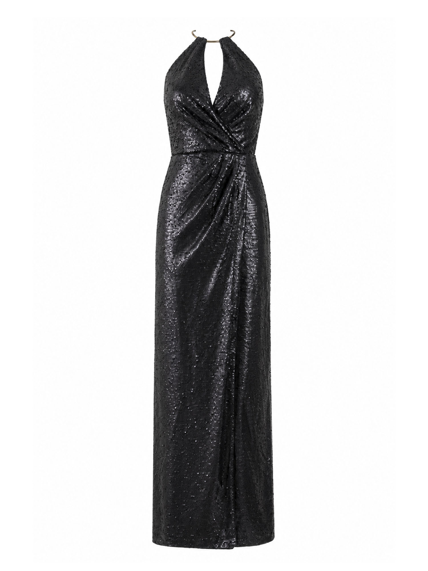 JS Collections black sequin ring-halter gown front — luxury evening dress Saudi Arabia | SO. by Sora