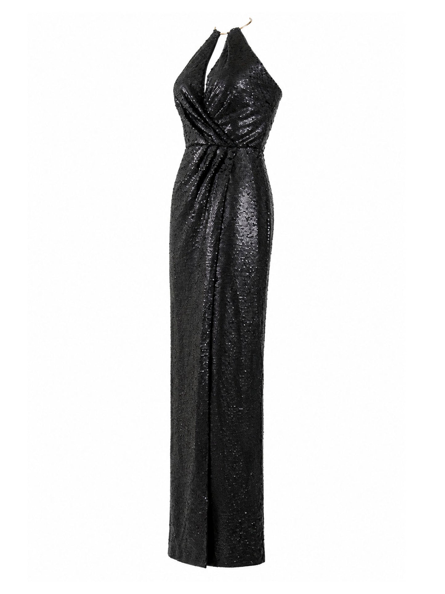 JS Collections black sequin halter gown side — designer formal dress KSA | SO. by Sora