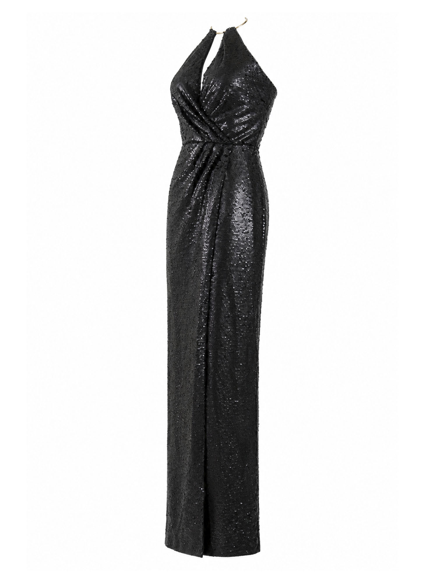 JS Collections black sequin halter gown side — designer formal dress KSA | SO. by Sora