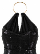 JS Collections gold O-ring halter neckline — black sequin evening dress Saudi Arabia | SO. by Sora