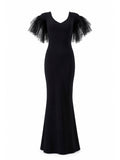 Chiara Boni La Petite Robe black crepe tulle-sleeve mermaid gown front — luxury dress Saudi Arabia | SO. by Sora