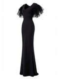 Chiara Boni La Petite Robe black tulle-sleeve gown side — designer dress KSA | SO. by Sora