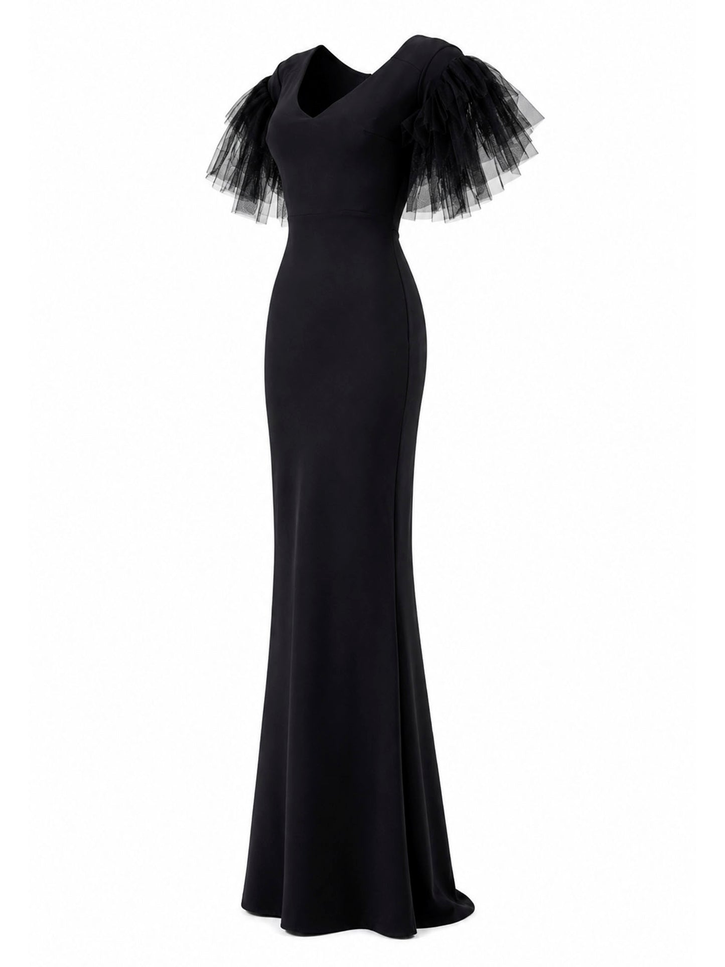 Chiara Boni La Petite Robe black tulle-sleeve gown side — designer dress KSA | SO. by Sora