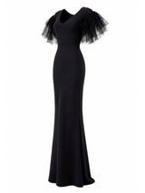Chiara Boni La Petite Robe black tulle-sleeve gown side — designer dress KSA | SO. by Sora