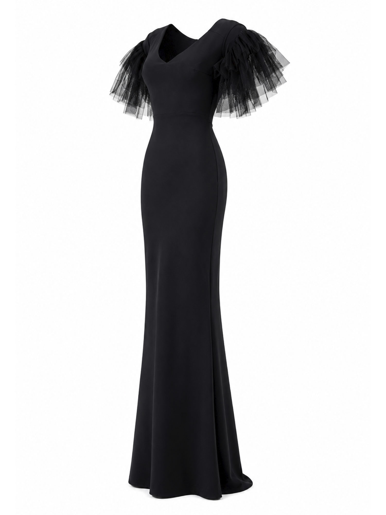 Chiara Boni La Petite Robe black tulle-sleeve gown side — designer dress KSA | SO. by Sora