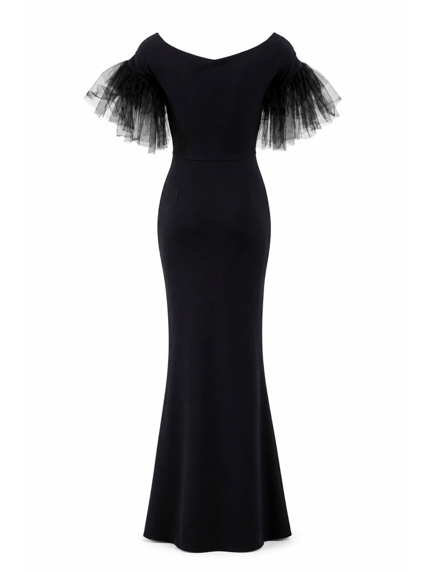 Chiara Boni La Petite Robe black tulle-sleeve gown back — buy crepe gown Saudi Arabia | SO. by Sora