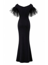 Chiara Boni La Petite Robe black tulle-sleeve gown back — buy crepe gown Saudi Arabia | SO. by Sora