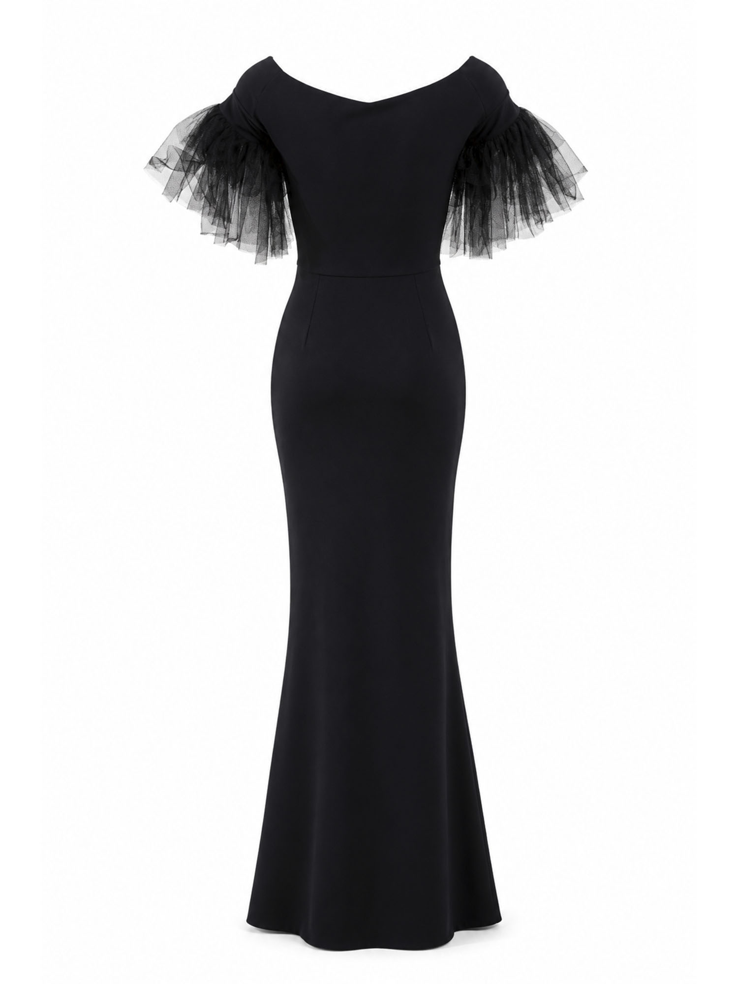 Chiara Boni La Petite Robe black tulle-sleeve gown back — buy crepe gown Saudi Arabia | SO. by Sora