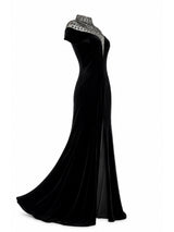 Tadashi Shoji black velvet mermaid gown side — buy velvet gown Saudi Arabia | SO. by Sora