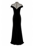 Tadashi Shoji black velvet mermaid gown beaded back — luxury formal dress KSA | SO. by Sora