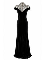 Tadashi Shoji black velvet mermaid gown beaded back — luxury formal dress KSA | SO. by Sora