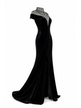 Tadashi Shoji black velvet mermaid gown with train — evening dress Saudi Arabia | SO. by Sora