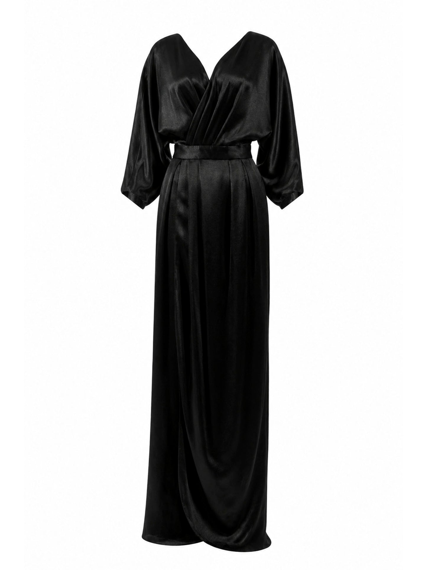 Black Halo Eve Satin Wrap Gown