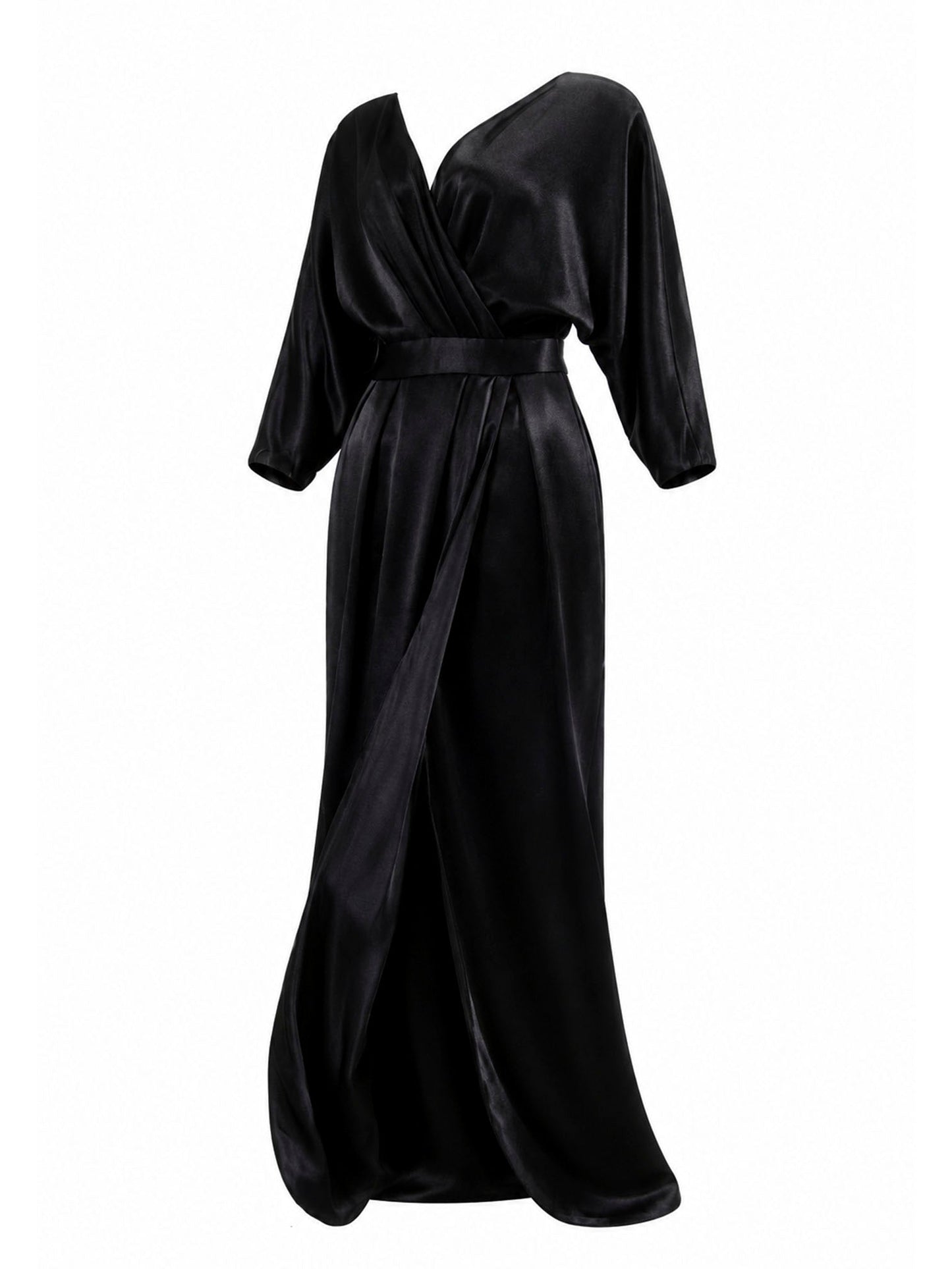 Black Halo Eve Satin Wrap Gown