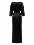 Black Halo Eve satin wrap gown back — buy luxury wrap dress online Saudi Arabia | SO. by Sora