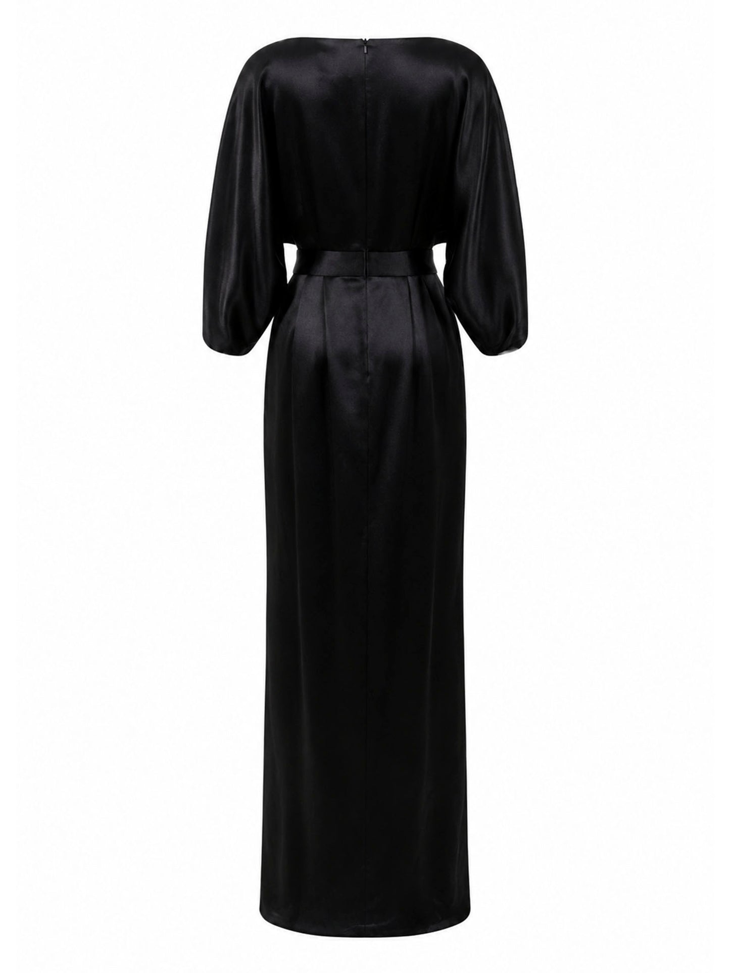Black Halo Eve satin wrap gown back — buy luxury wrap dress online Saudi Arabia | SO. by Sora