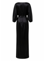 Black Halo Eve satin wrap gown back — buy luxury wrap dress online Saudi Arabia | SO. by Sora
