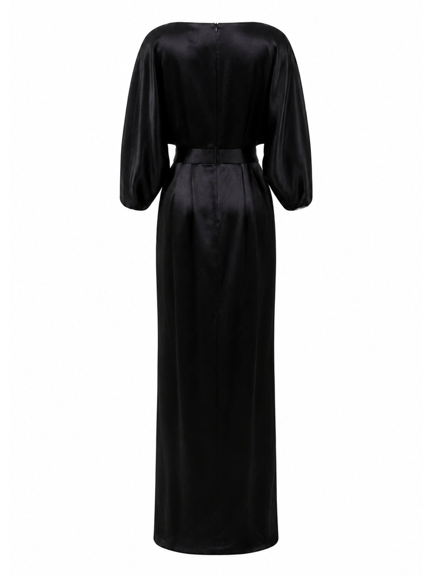 Black Halo Eve satin wrap gown back — buy luxury wrap dress online Saudi Arabia | SO. by Sora