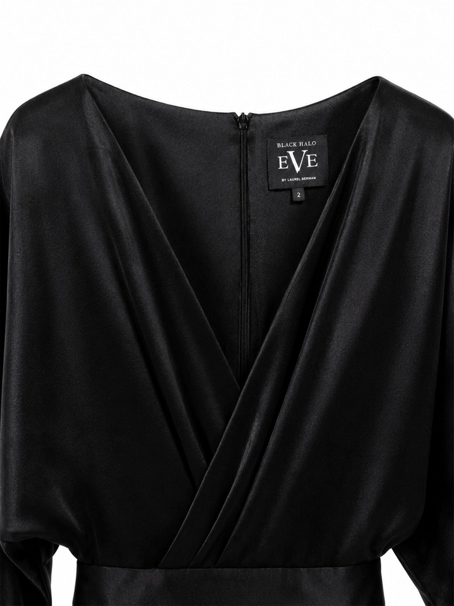Black Halo Eve brand label — authentic designer wrap gown KSA | SO. by Sora