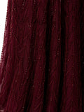 Beaded skirt texture detail — burgundy luxury evening gown Saudi Arabia | SO. by Sora