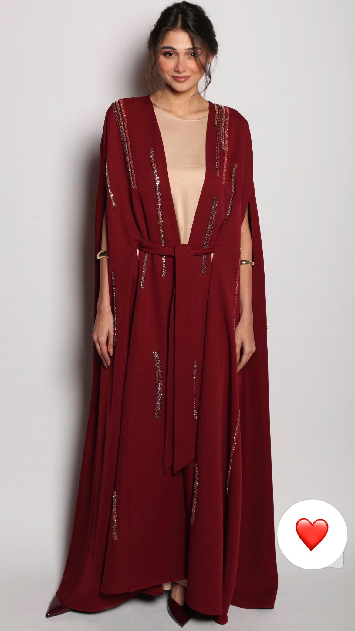 Rochelle Beaded Column Cape Abaya in Deep Red