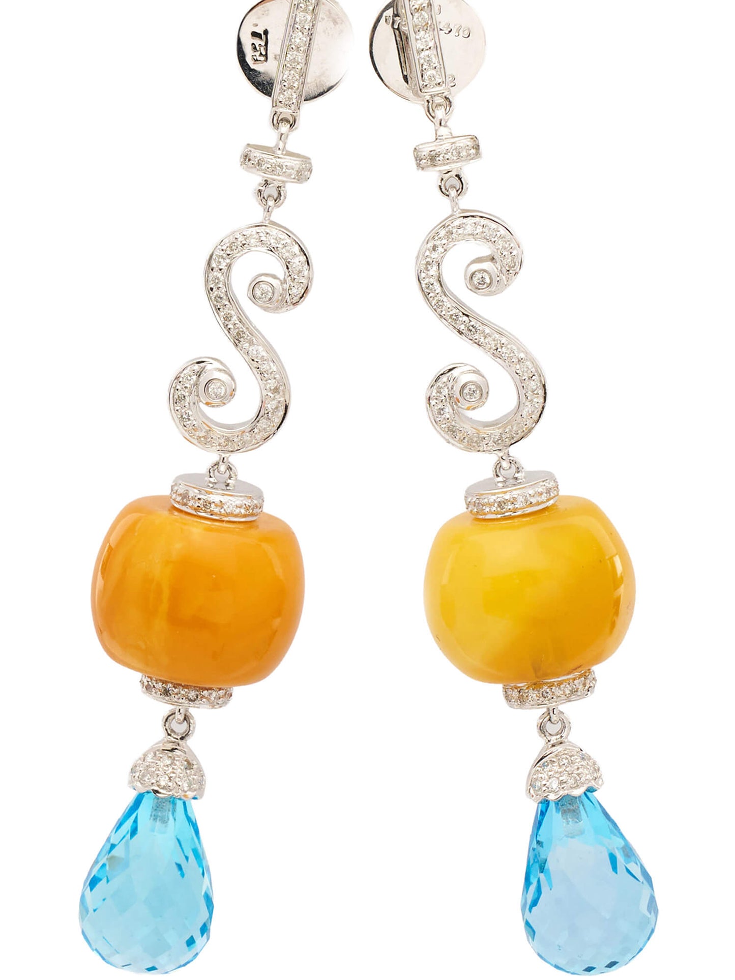White Gold and Diamond S Earrings with topaz
