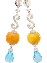 White Gold and Diamond S Earrings with topaz