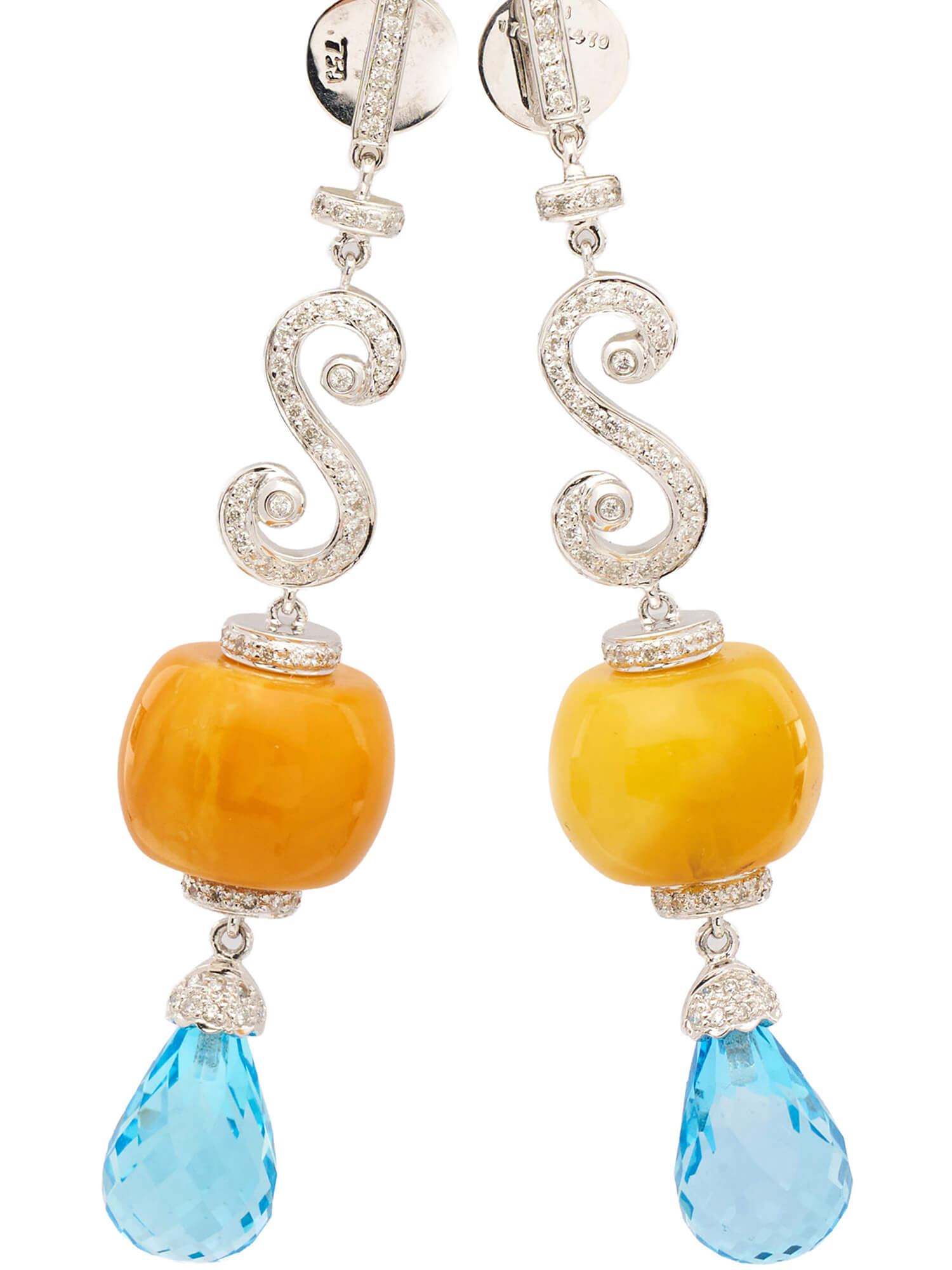 White Gold and Diamond S Earrings with topaz
