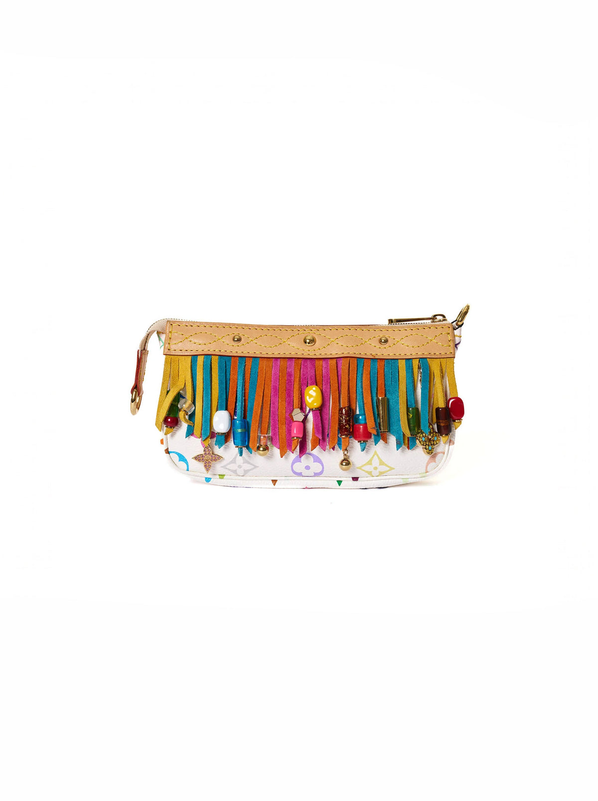 Louis Vuitton Limited Edition Monogram Multicolor Fringe Pochette White