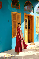 Rochelle Beaded Column Cape Abaya in Deep Red