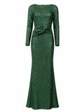 Maison De Piem emerald green sequin long-sleeve mermaid gown front — luxury dress Saudi Arabia | SO. by Sora
