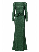 Maison De Piem emerald green sequin long-sleeve mermaid gown front — luxury dress Saudi Arabia | SO. by Sora